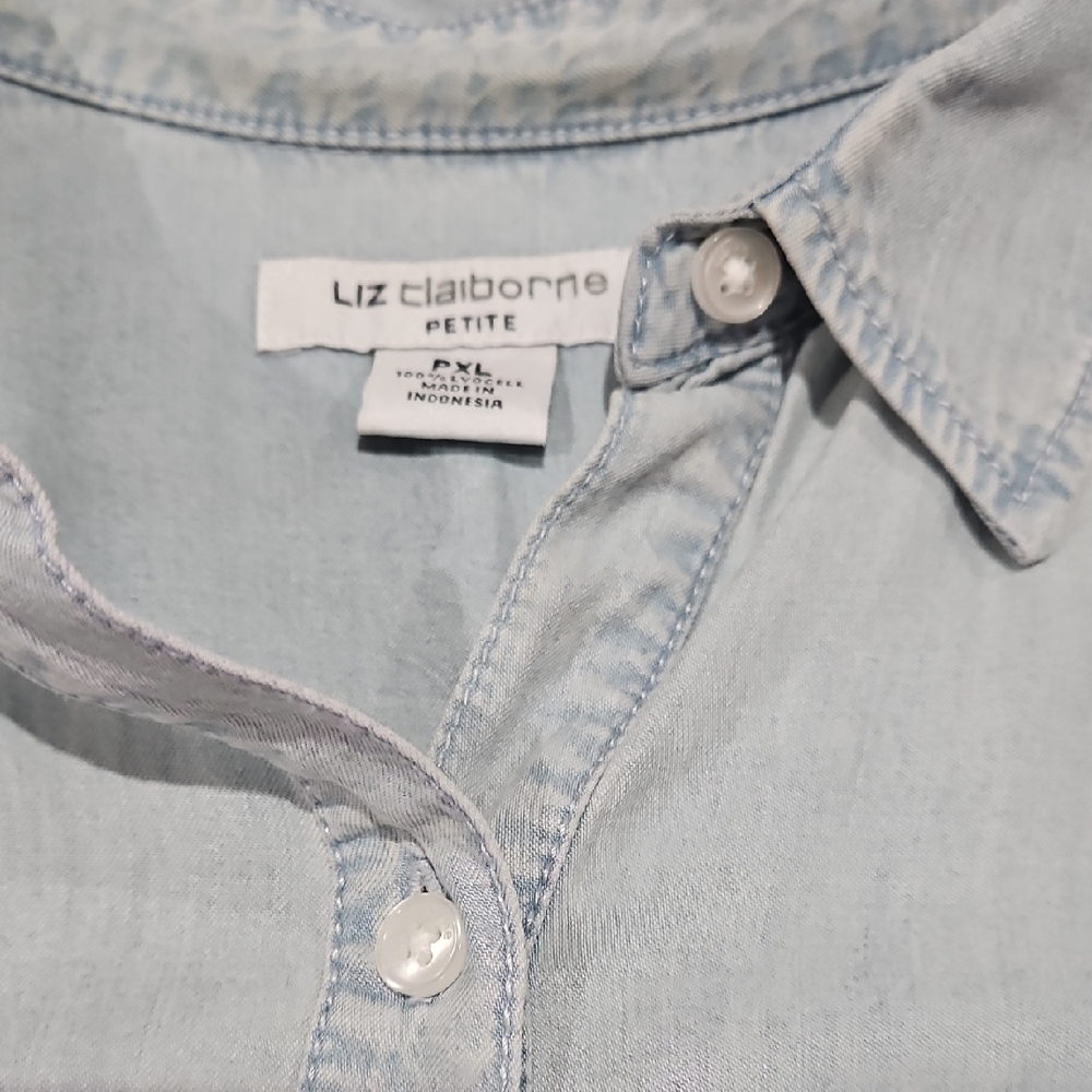 Liz Claiborne  Soft Bluedenin Look Button-Up Blouse
